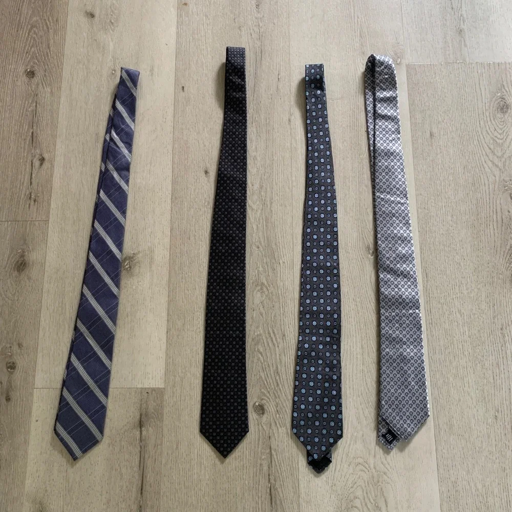 Nordstrom Mens Silk Necktie Lot 4 Blue Silver Grey Geometric Plaid Floral Ties